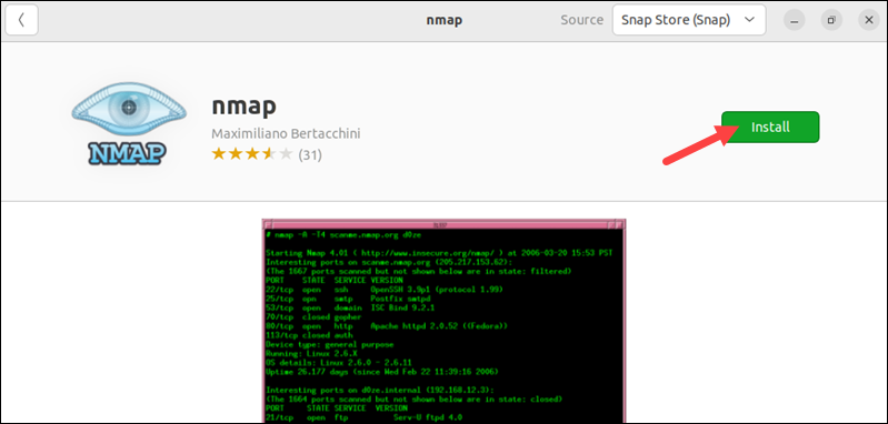Installing Nmap using the GUI.