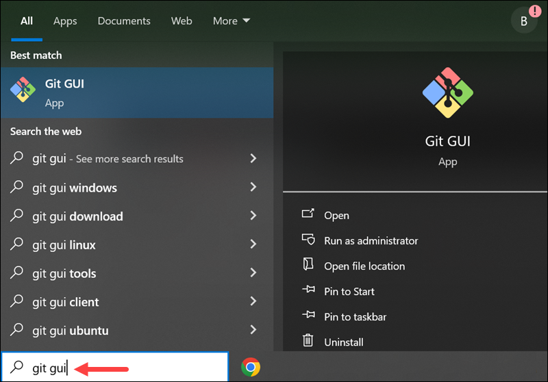 Launching Git GUI on Windows.