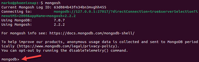 MongoDB shell in Ubuntu.