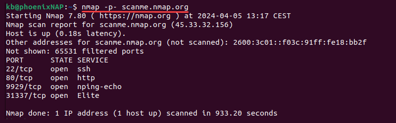 nmap scan all ports terminal output
