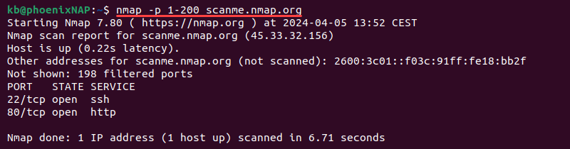 nmap scan port range terminal output