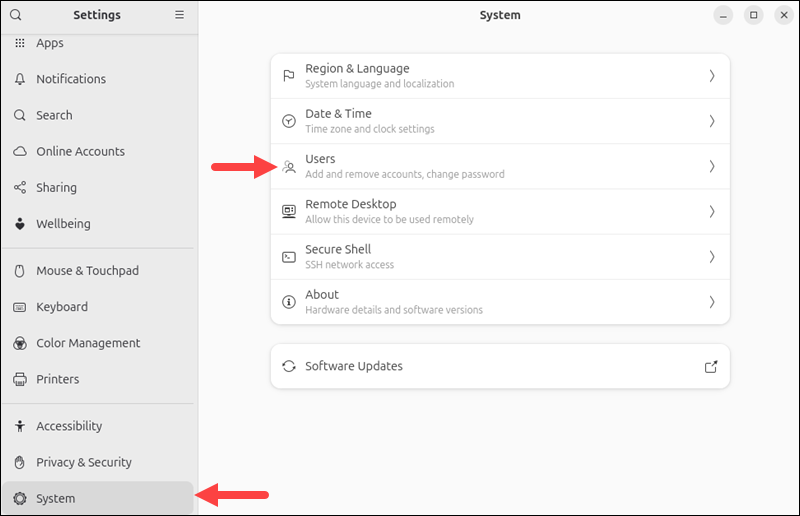 Open user settings in Ubuntu.