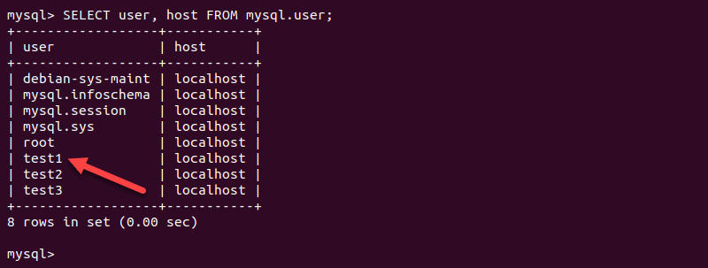 MySQL shell user list.
