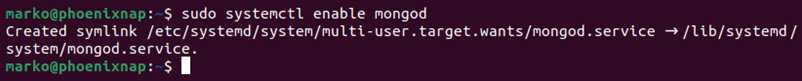 Enabling launch at boot for the MongoDB instance.
