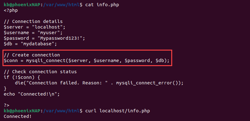 PHP MySQLi connection procedural example code