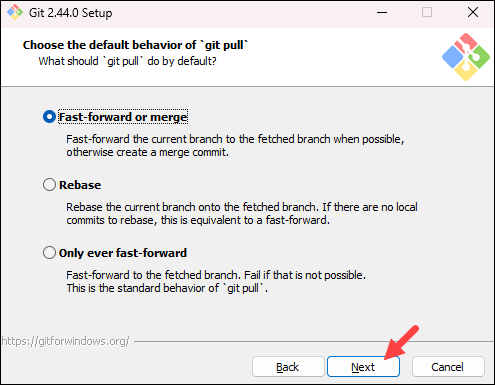 Selecting the default behavior of git pull.