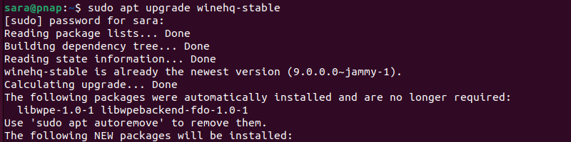 sudo apt upgrade winehq-stable terminal output