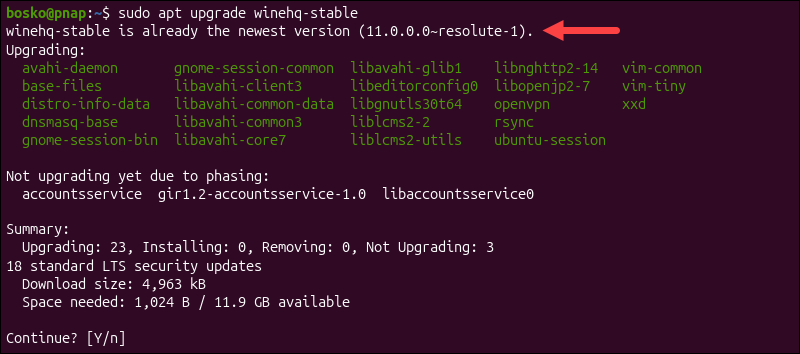 sudo apt upgrade winehq-stable terminal output