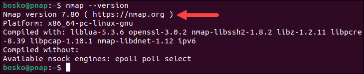 Checking the Nmap version to verify installation on Ubuntu.
