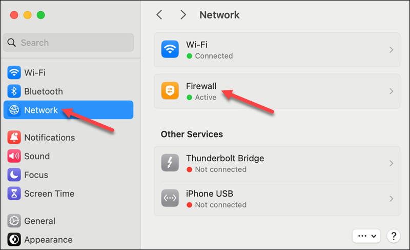 Accessing firewall settings on macOS.