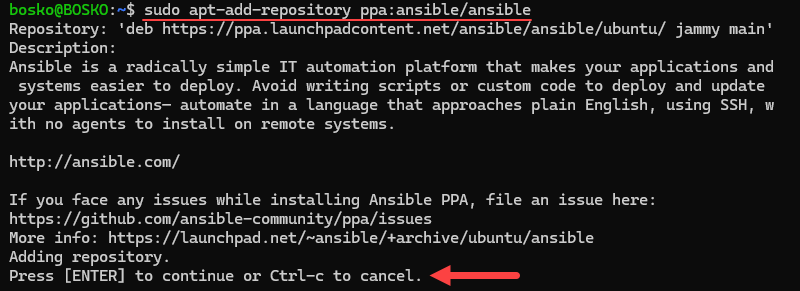 Add ansible PPA to WSL Ubuntu installation.
