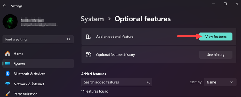 View optional features in Windows.
