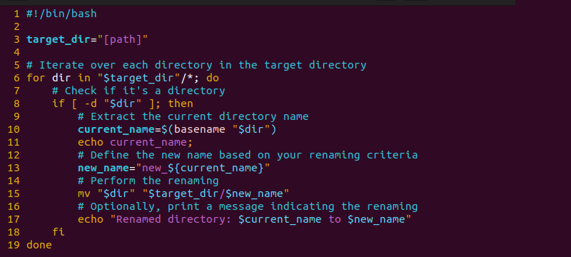 Bash script rename directories code