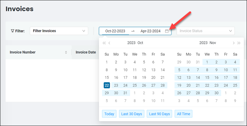 Filtering by date in the BMC portal.