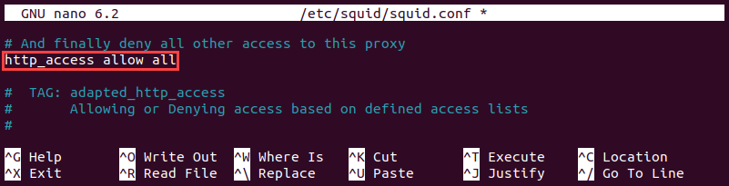Allowing access to the proxy server in Squid.