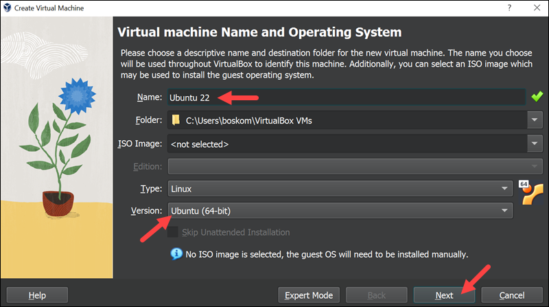 Select a name and operating system for your new VM.