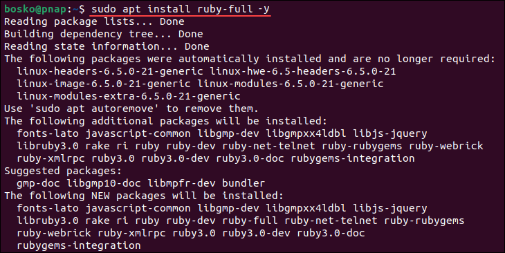Install Ruby with apt package manager.