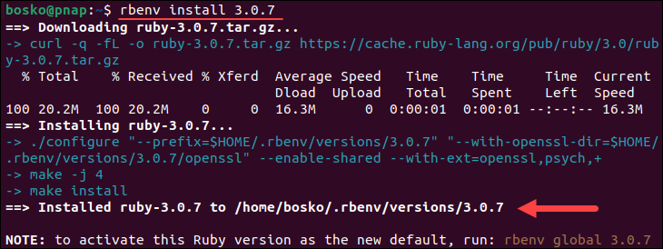 Install Ruby with Rbenv.