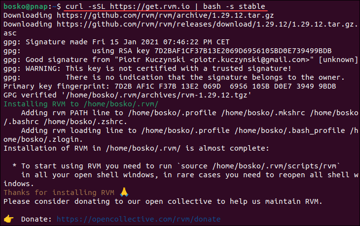 Install RVM on Ubuntu.