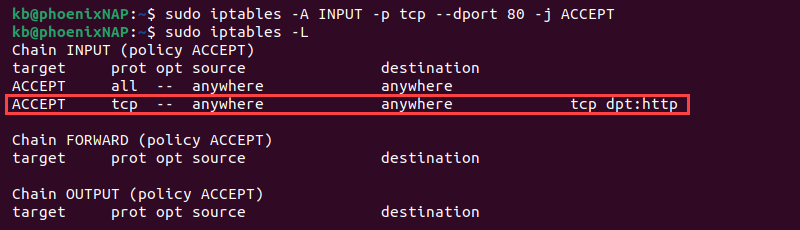 iptables http input traffic terminal output