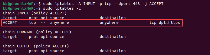 iptables https input traffic terminal output