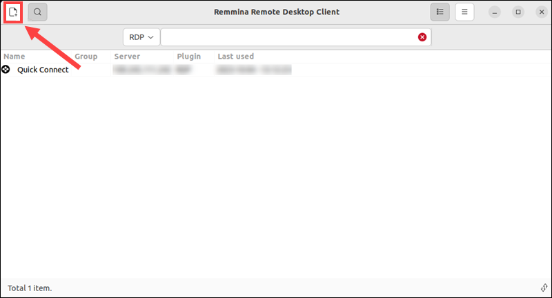 Adding a new connection profile in Remmina Desktop Client.