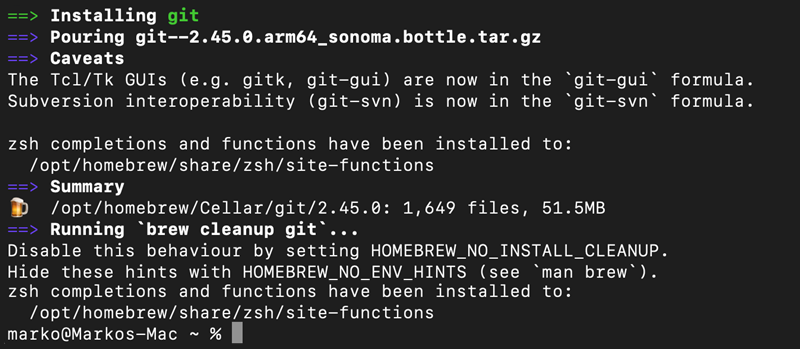 Installing Git with Homebrew on Mac.
