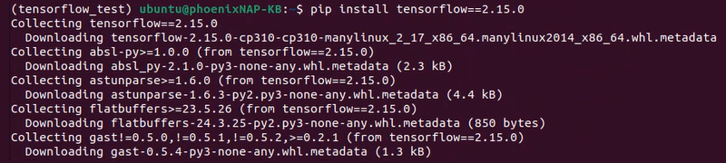 pip install tensorflow venv terminal output