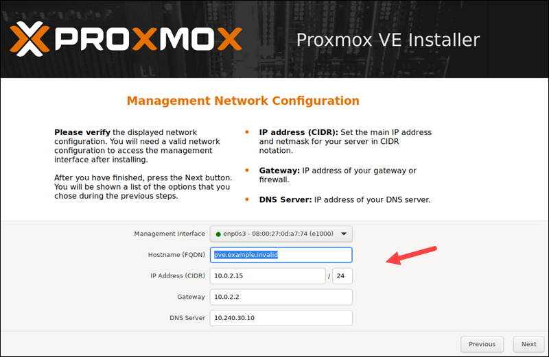Configure network for Proxmox.