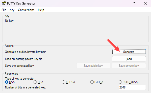Generate an SSH key pair with PuTTY.