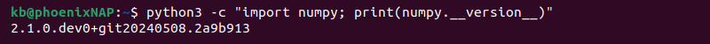 Python import NumPy dev version terminal output