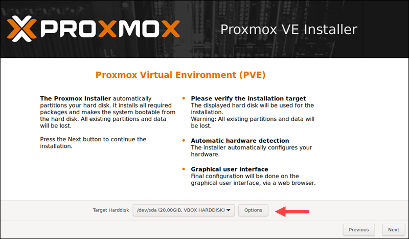 Select hard disk for Proxmox installation.