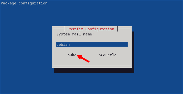 Select system mail name for Postfix.