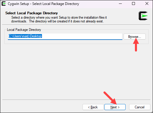 Select the local package directory.