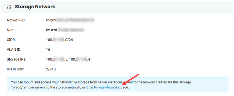 Storage network details UI