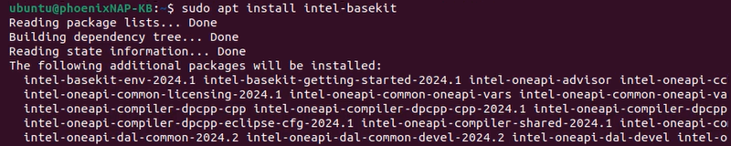 sudo apt install intel-basekit terminal output