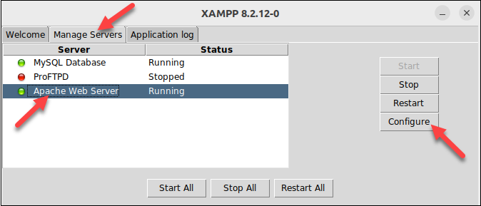 Configuring the Apache Web Server in XAMPP.