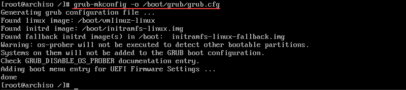 Create GRUB config file in EFI Arch Linux system.
