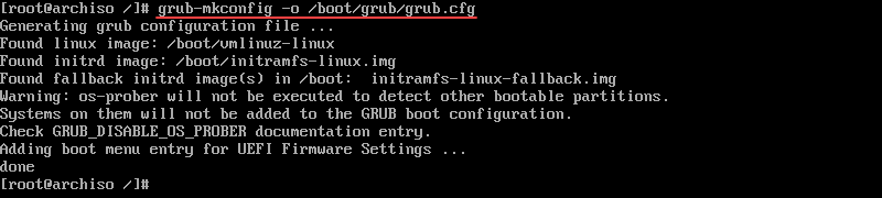 Creating the GRUB configuration file in non-UEFI Arch Linux system.