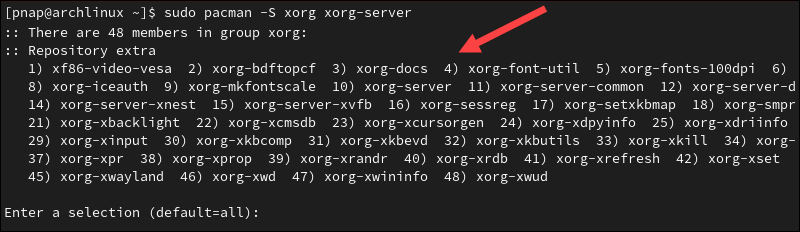 Installing the Xorg display server on Arch Linux.