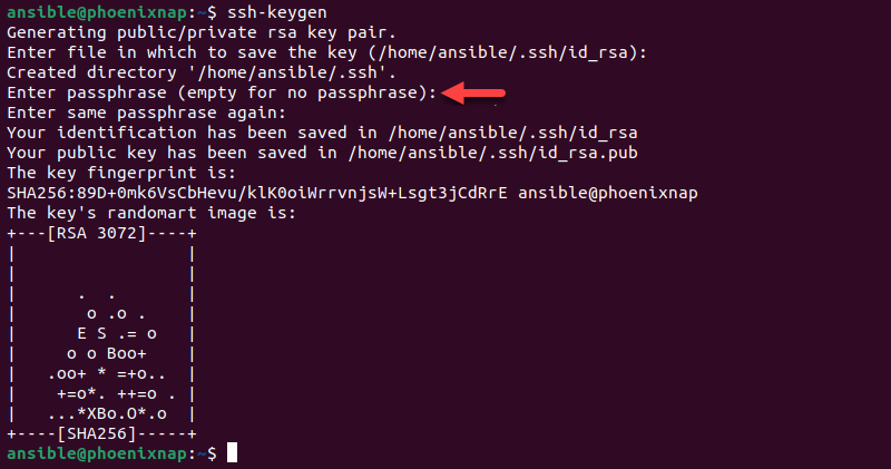 Generating a public/private key with the ssh-keygen command.