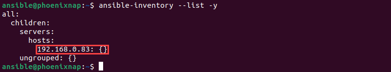 Checking the Ansible inventory list with the ansible-inventory command.