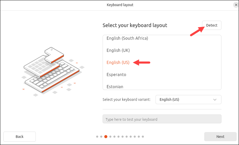 Select the keyboard layout.