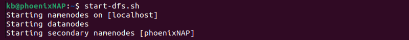 start-dfs.sh script terminal output
