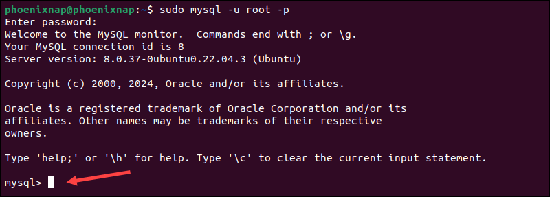 Accessing MySQL from Linux terminal.