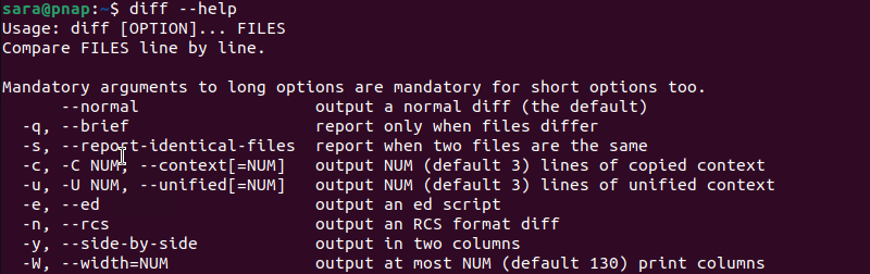 diff --help terminal output