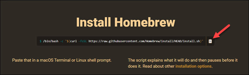 Copying the install command for Homebrew on macOS.