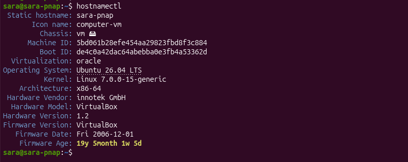 hostnamectl command terminal output