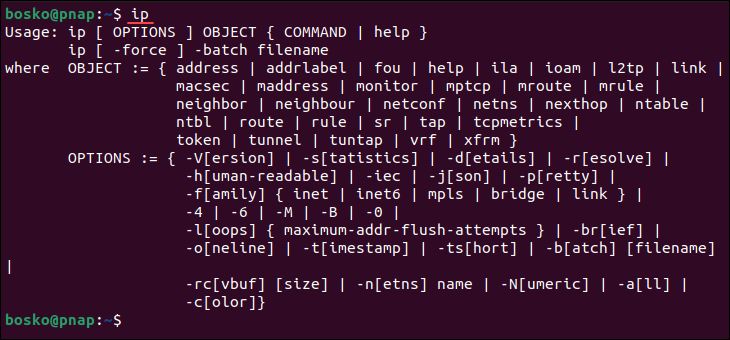 ip command output in Linux.