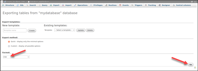 phpMyAdmin CSV export